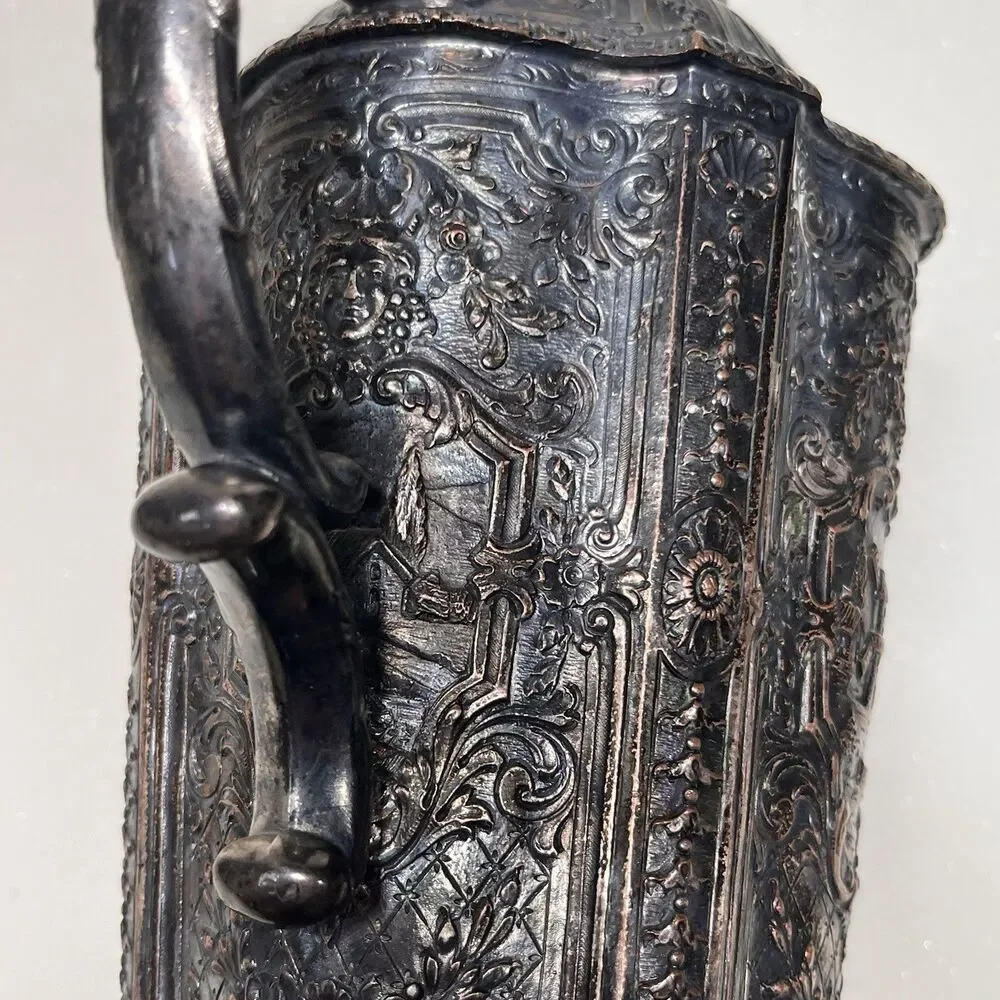 Antique E.G. Webster & Sons Silver Plated Cocktail Shaker & Cup Dutch Repousse